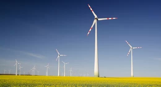 Wind turbines in an open field